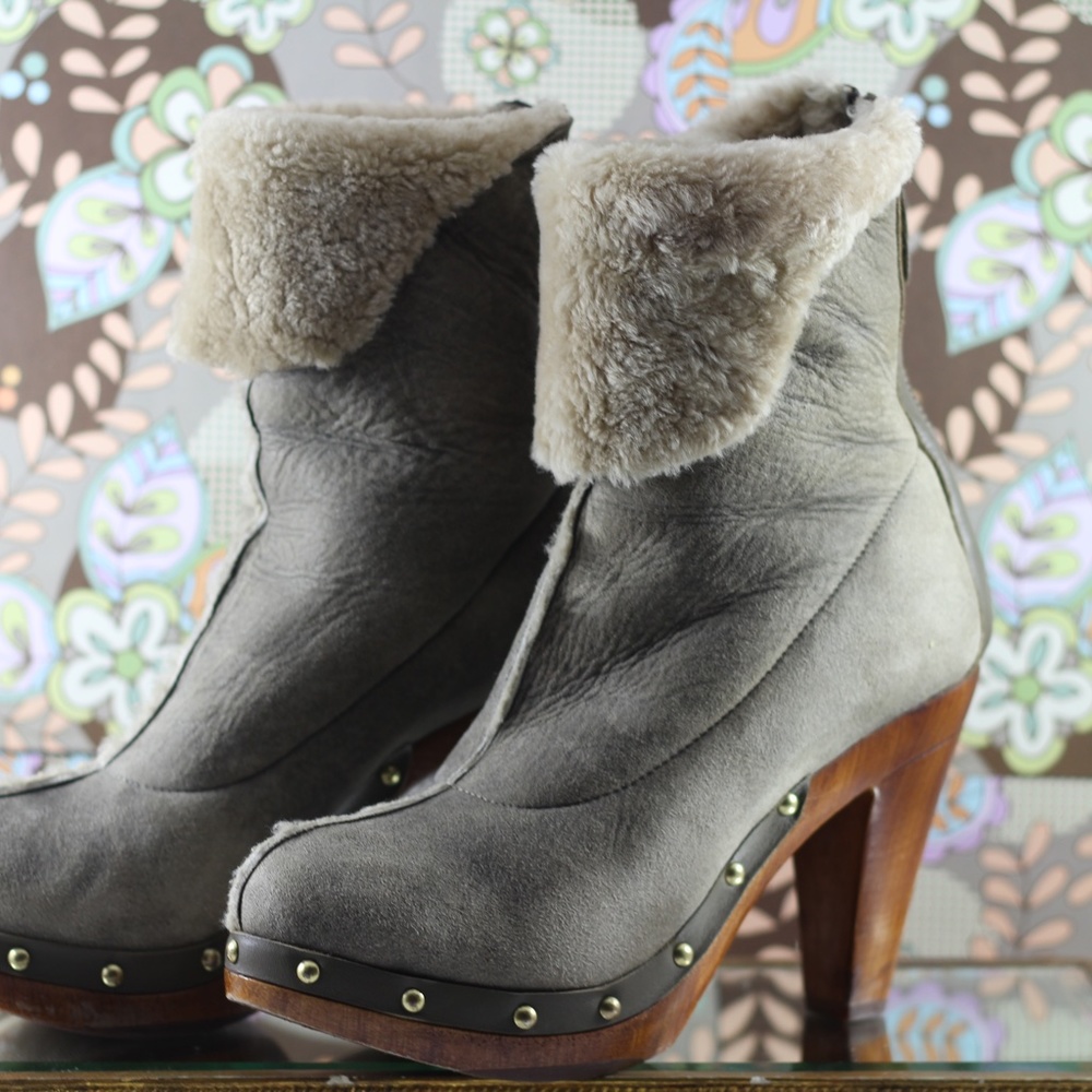 Shearling Boots. Wood Heel
